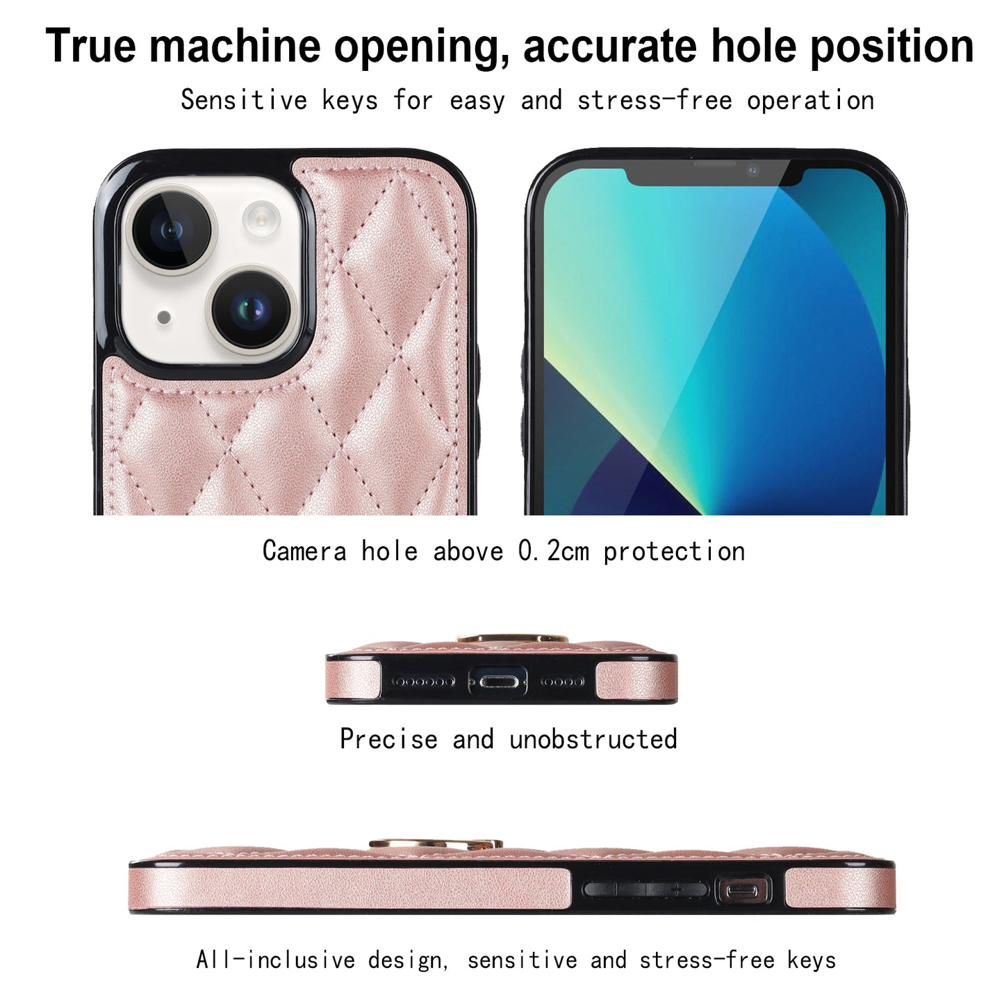 For iPhone 13 mini 5.4 inch Anti-Scratch Phone Cover Stitching Rhombus PU Leather+TPU Phone Case with Ring Holder Kickstand