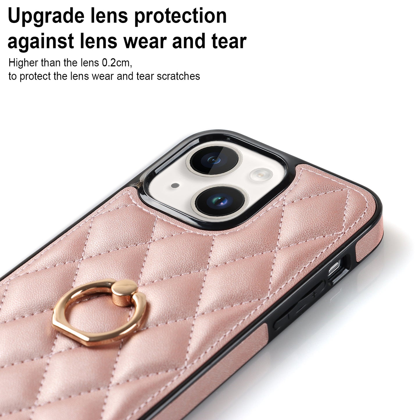 For iPhone 13 mini 5.4 inch Anti-Scratch Phone Cover Stitching Rhombus PU Leather+TPU Phone Case with Ring Holder Kickstand