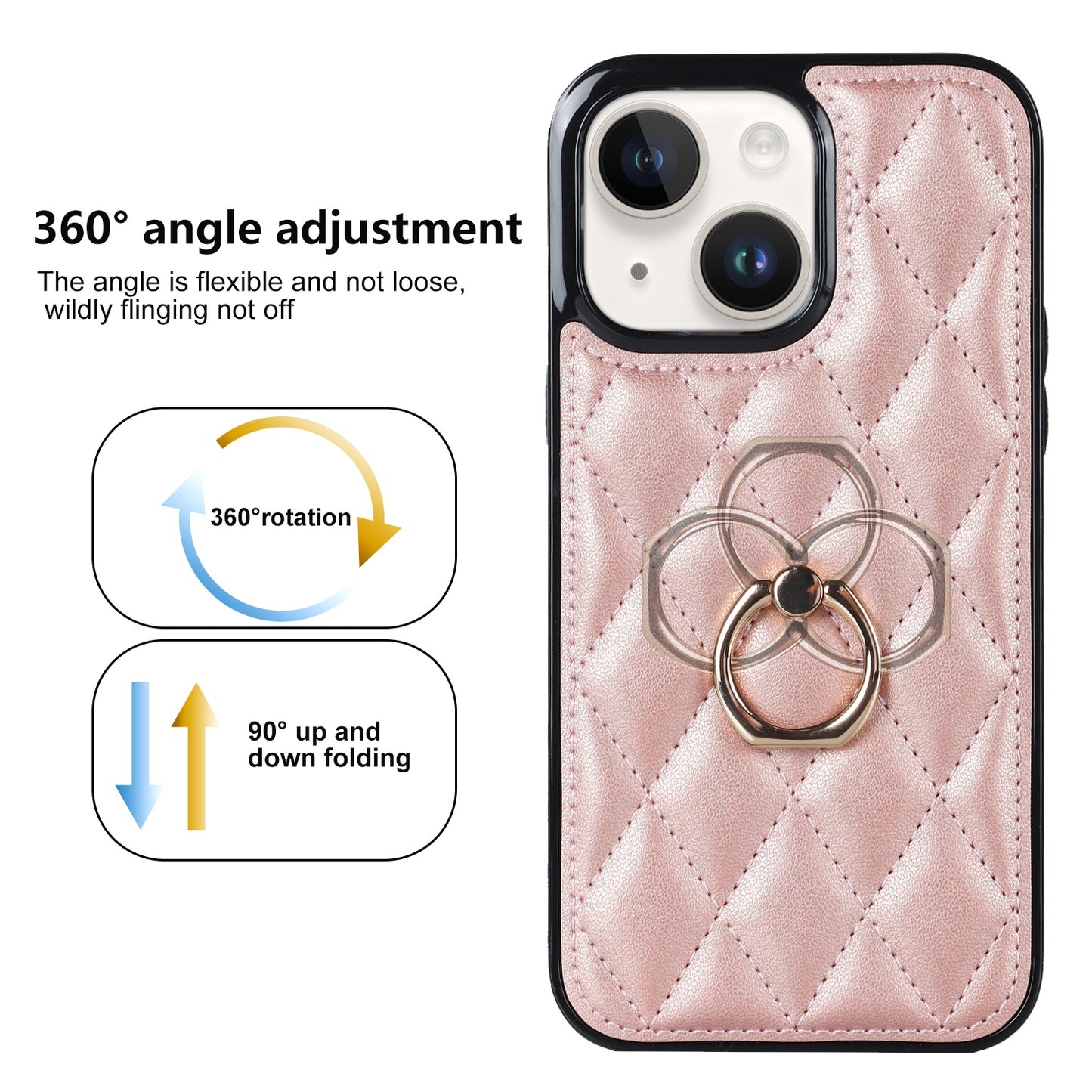 For iPhone 13 mini 5.4 inch Anti-Scratch Phone Cover Stitching Rhombus PU Leather+TPU Phone Case with Ring Holder Kickstand