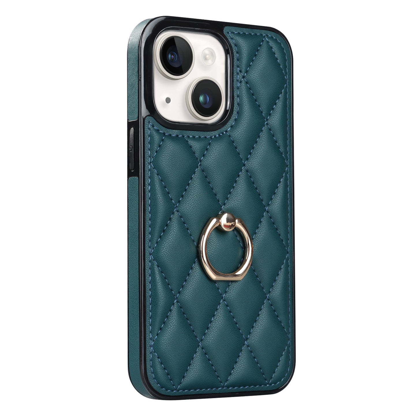 For iPhone 13 mini 5.4 inch Anti-Scratch Phone Cover Stitching Rhombus PU Leather+TPU Phone Case with Ring Holder Kickstand