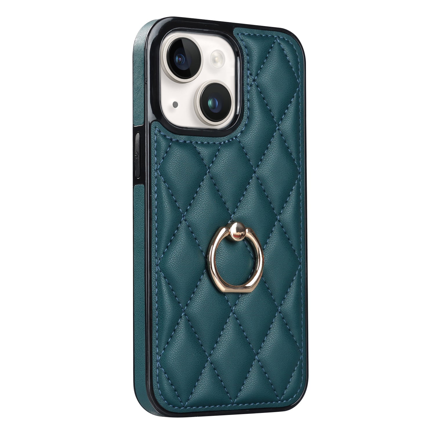 For iPhone 13 mini 5.4 inch Anti-Scratch Phone Cover Stitching Rhombus PU Leather+TPU Phone Case with Ring Holder Kickstand