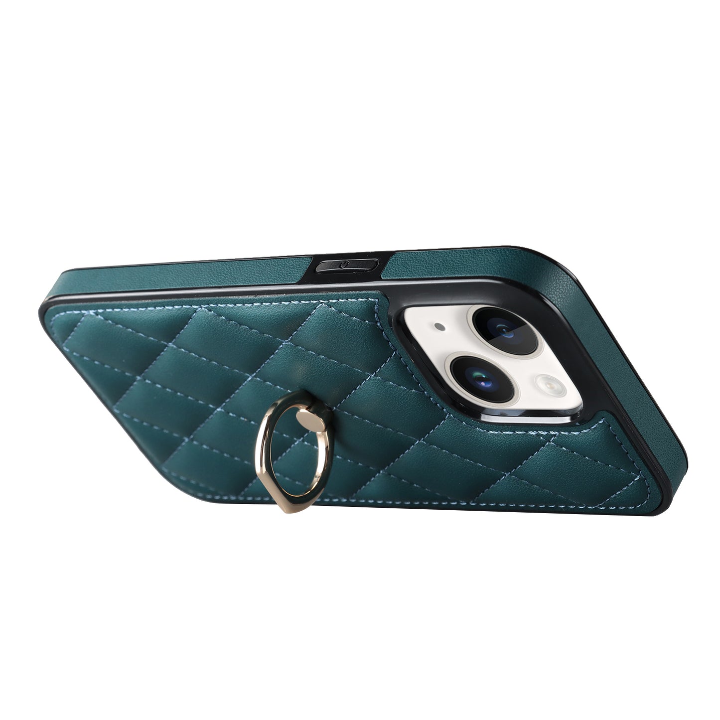 For iPhone 13 mini 5.4 inch Anti-Scratch Phone Cover Stitching Rhombus PU Leather+TPU Phone Case with Ring Holder Kickstand