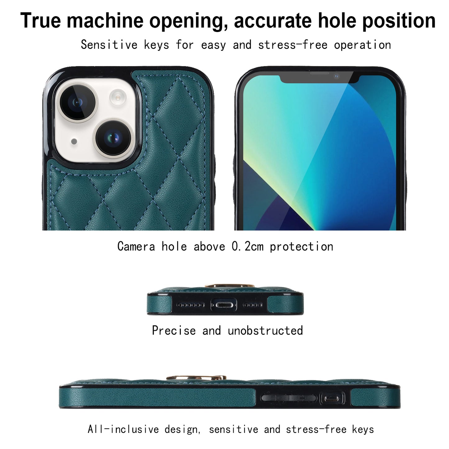 For iPhone 13 mini 5.4 inch Anti-Scratch Phone Cover Stitching Rhombus PU Leather+TPU Phone Case with Ring Holder Kickstand