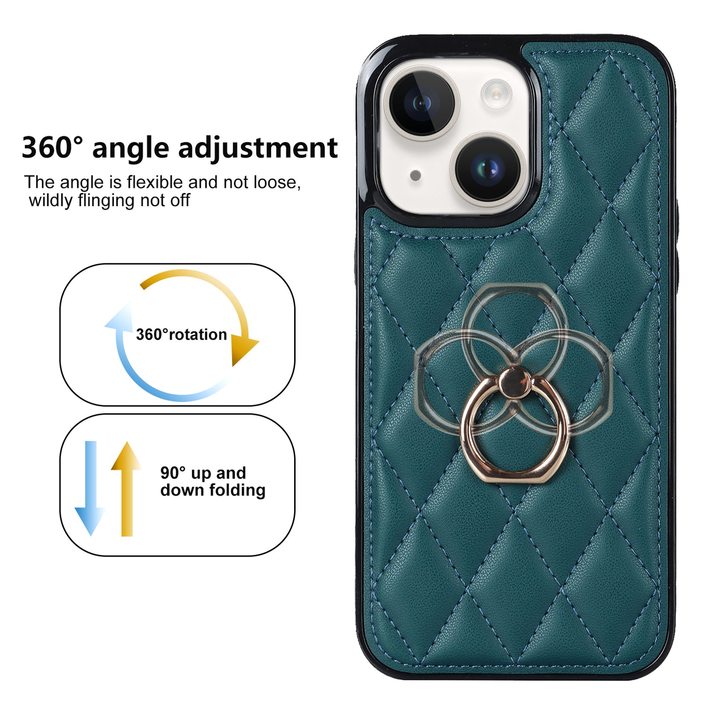 For iPhone 13 mini 5.4 inch Anti-Scratch Phone Cover Stitching Rhombus PU Leather+TPU Phone Case with Ring Holder Kickstand
