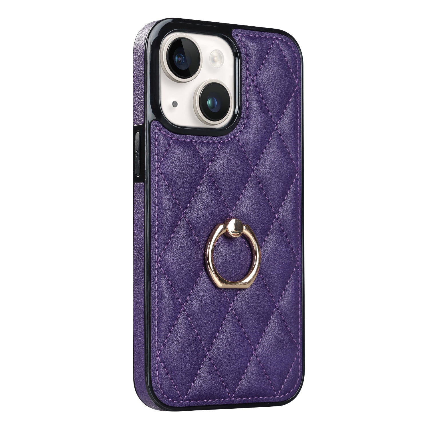 For iPhone 13 mini 5.4 inch Anti-Scratch Phone Cover Stitching Rhombus PU Leather+TPU Phone Case with Ring Holder Kickstand