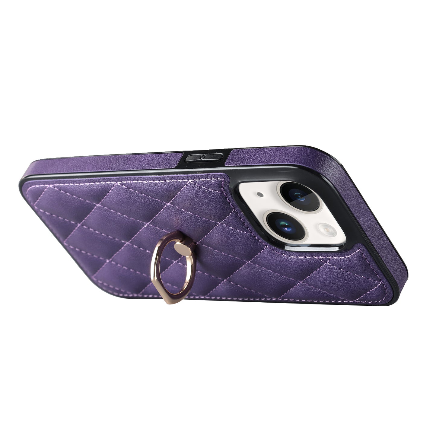 For iPhone 13 mini 5.4 inch Anti-Scratch Phone Cover Stitching Rhombus PU Leather+TPU Phone Case with Ring Holder Kickstand