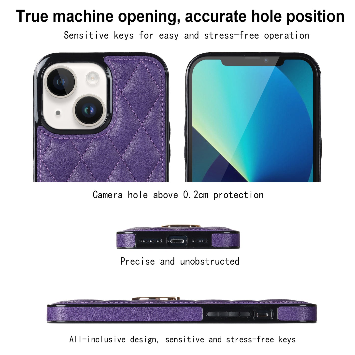 For iPhone 13 mini 5.4 inch Anti-Scratch Phone Cover Stitching Rhombus PU Leather+TPU Phone Case with Ring Holder Kickstand