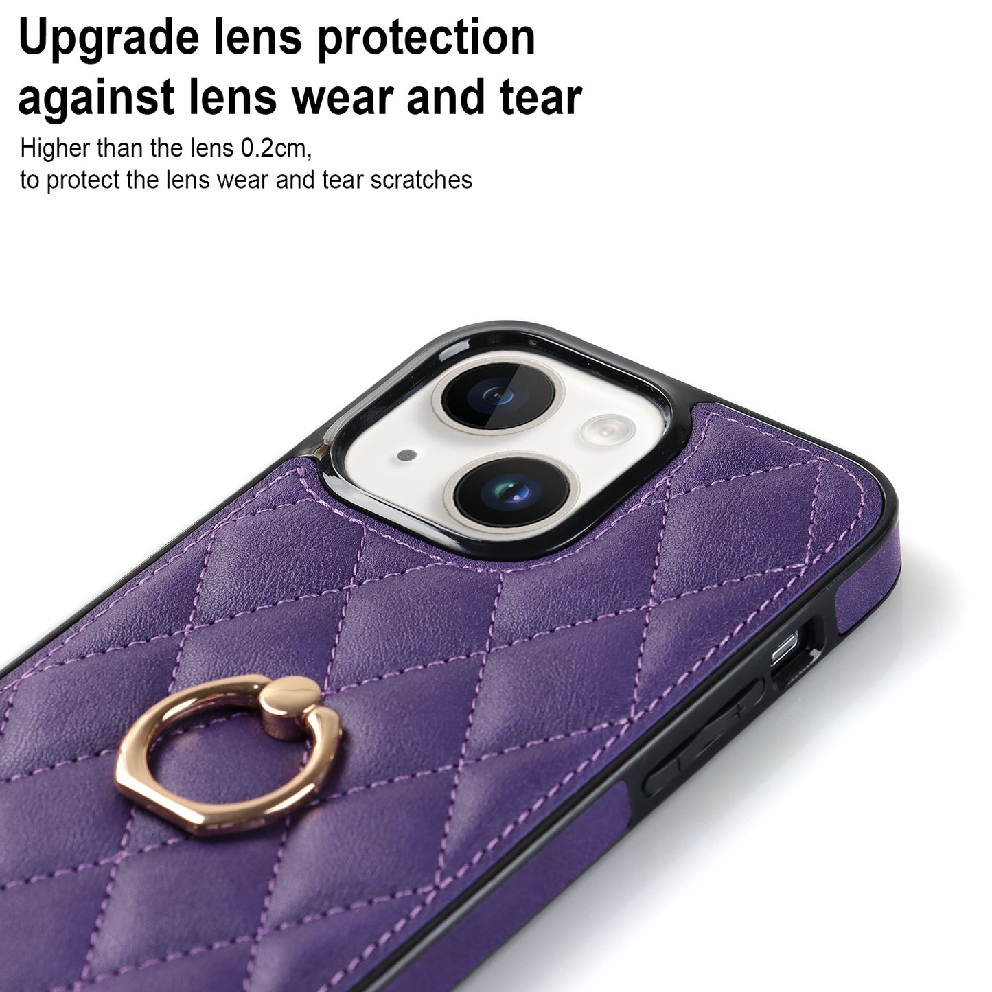 For iPhone 13 mini 5.4 inch Anti-Scratch Phone Cover Stitching Rhombus PU Leather+TPU Phone Case with Ring Holder Kickstand