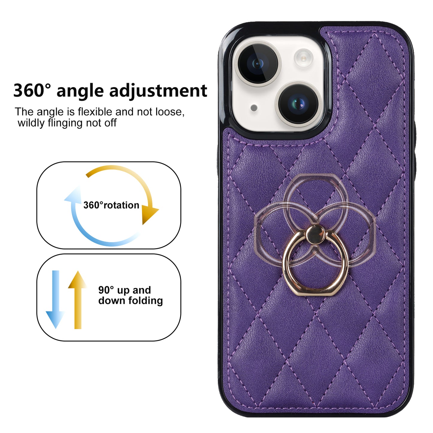 For iPhone 13 mini 5.4 inch Anti-Scratch Phone Cover Stitching Rhombus PU Leather+TPU Phone Case with Ring Holder Kickstand