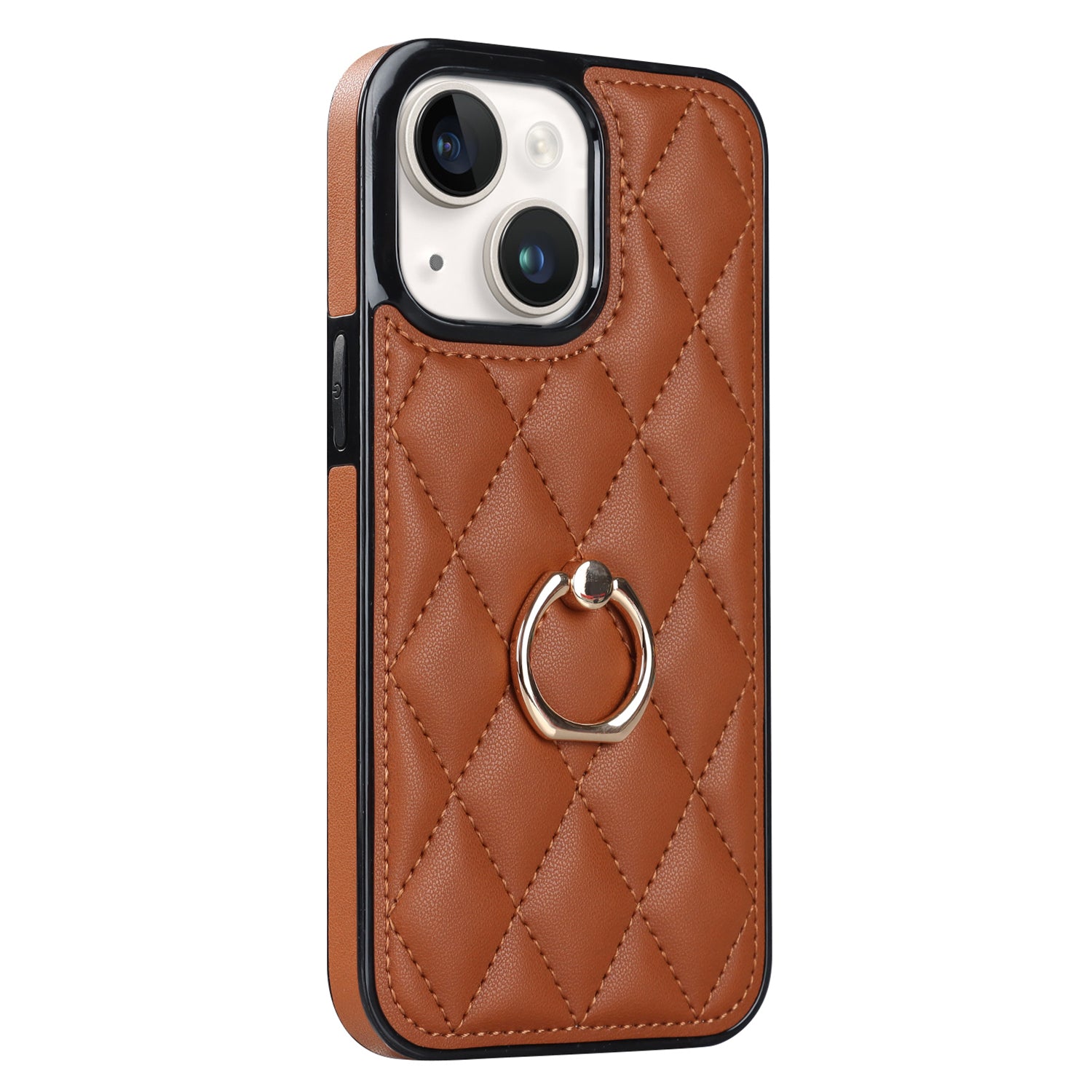 For iPhone 13 mini 5.4 inch Anti-Scratch Phone Cover Stitching Rhombus PU Leather+TPU Phone Case with Ring Holder Kickstand