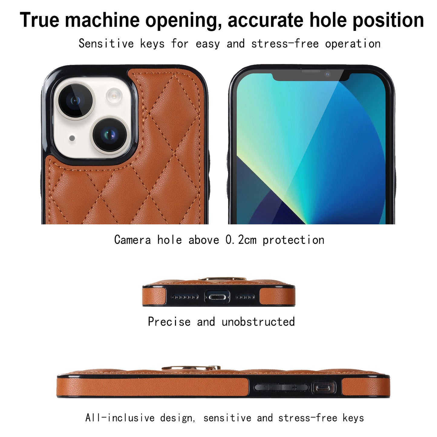 For iPhone 13 mini 5.4 inch Anti-Scratch Phone Cover Stitching Rhombus PU Leather+TPU Phone Case with Ring Holder Kickstand