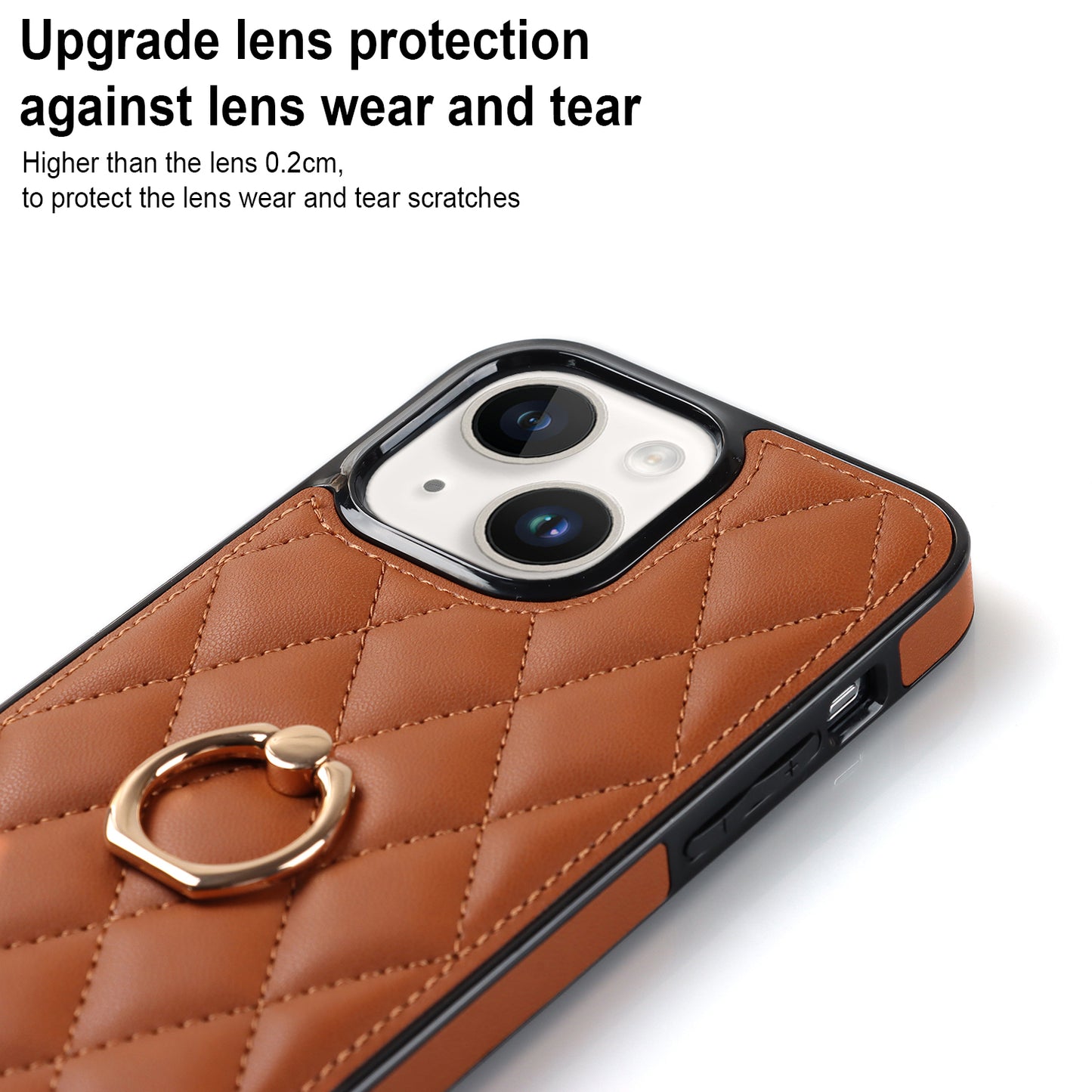 For iPhone 13 mini 5.4 inch Anti-Scratch Phone Cover Stitching Rhombus PU Leather+TPU Phone Case with Ring Holder Kickstand