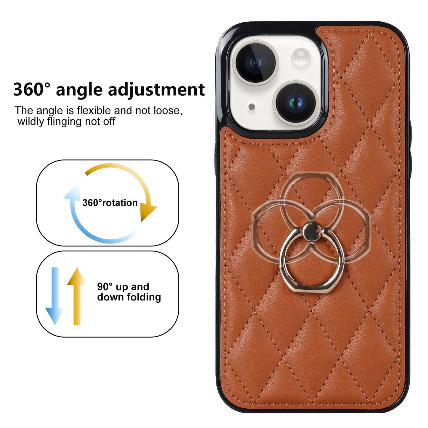 For iPhone 13 mini 5.4 inch Anti-Scratch Phone Cover Stitching Rhombus PU Leather+TPU Phone Case with Ring Holder Kickstand