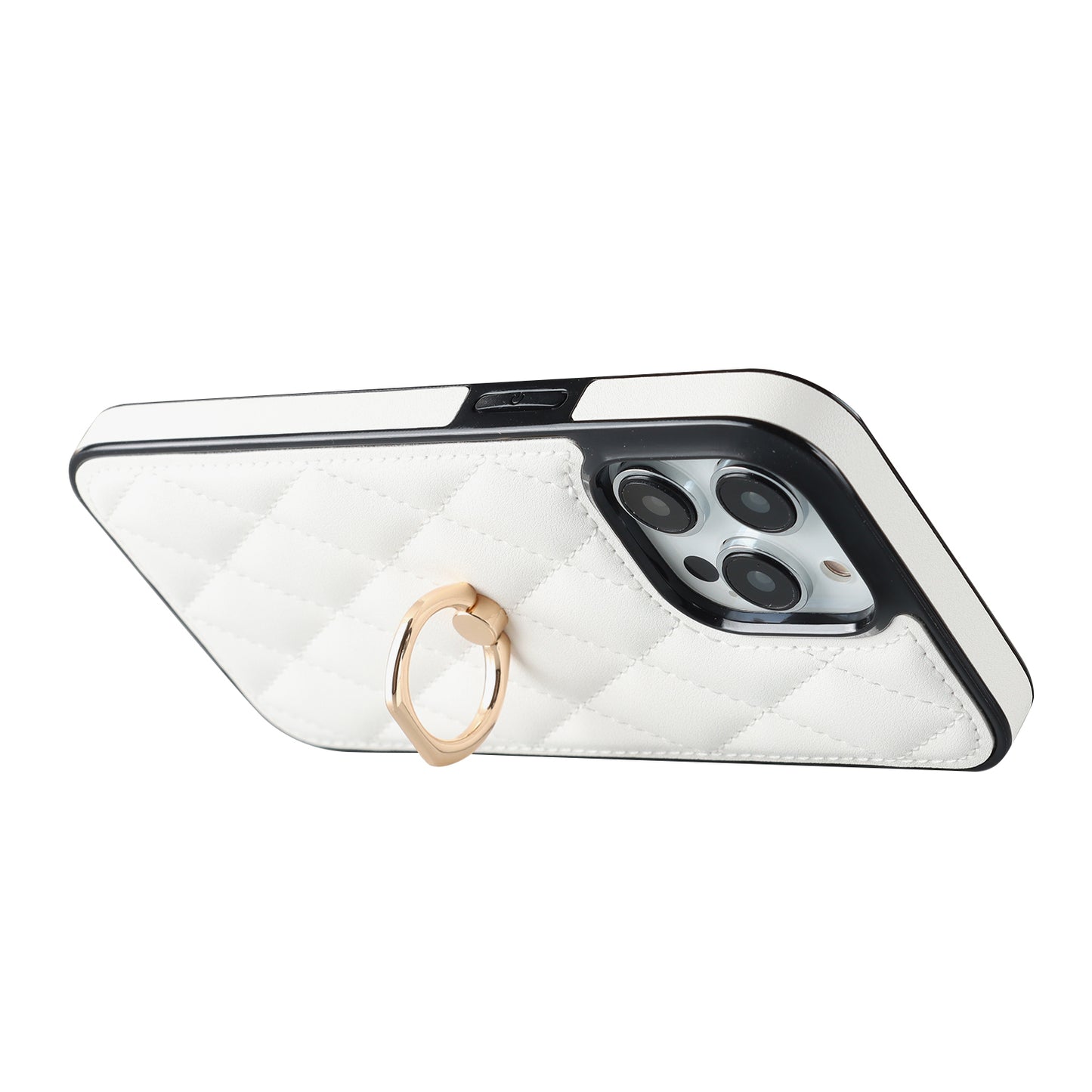PU Leather+TPU Phone Case for iPhone 13 Pro Max , Stitching Rhombus Ring Holder Kickstand Phone Cover