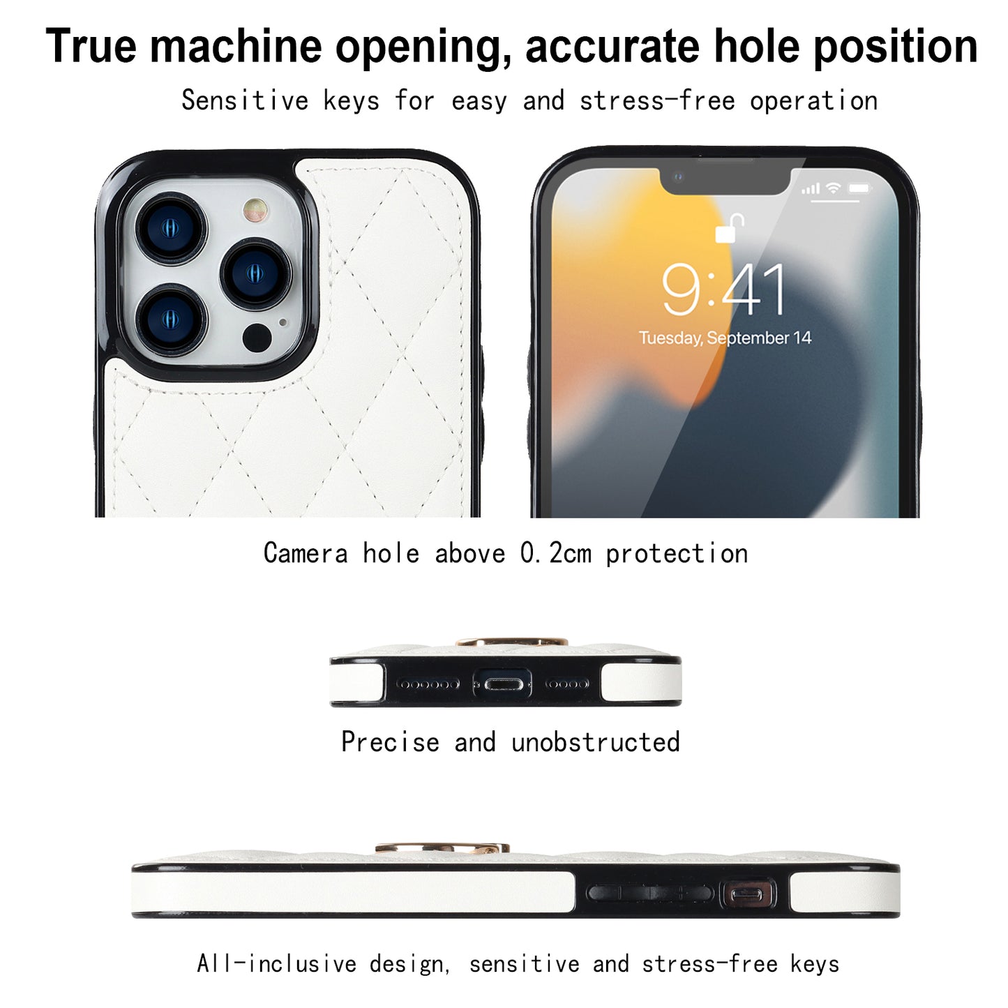 PU Leather+TPU Phone Case for iPhone 13 Pro Max , Stitching Rhombus Ring Holder Kickstand Phone Cover