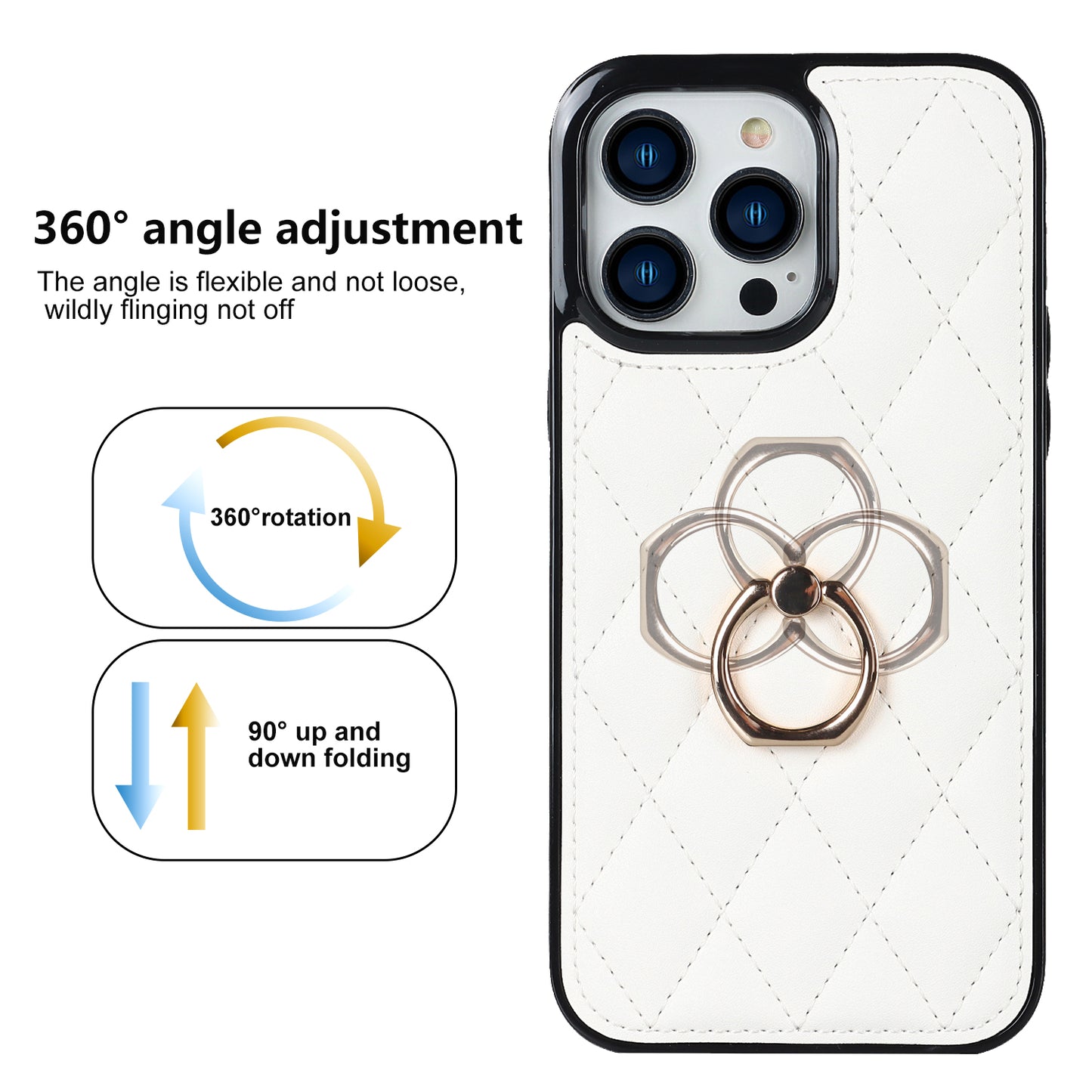 PU Leather+TPU Phone Case for iPhone 13 Pro Max , Stitching Rhombus Ring Holder Kickstand Phone Cover