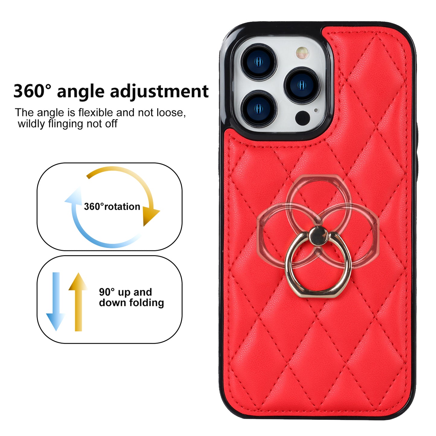 PU Leather+TPU Phone Case for iPhone 13 Pro Max , Stitching Rhombus Ring Holder Kickstand Phone Cover