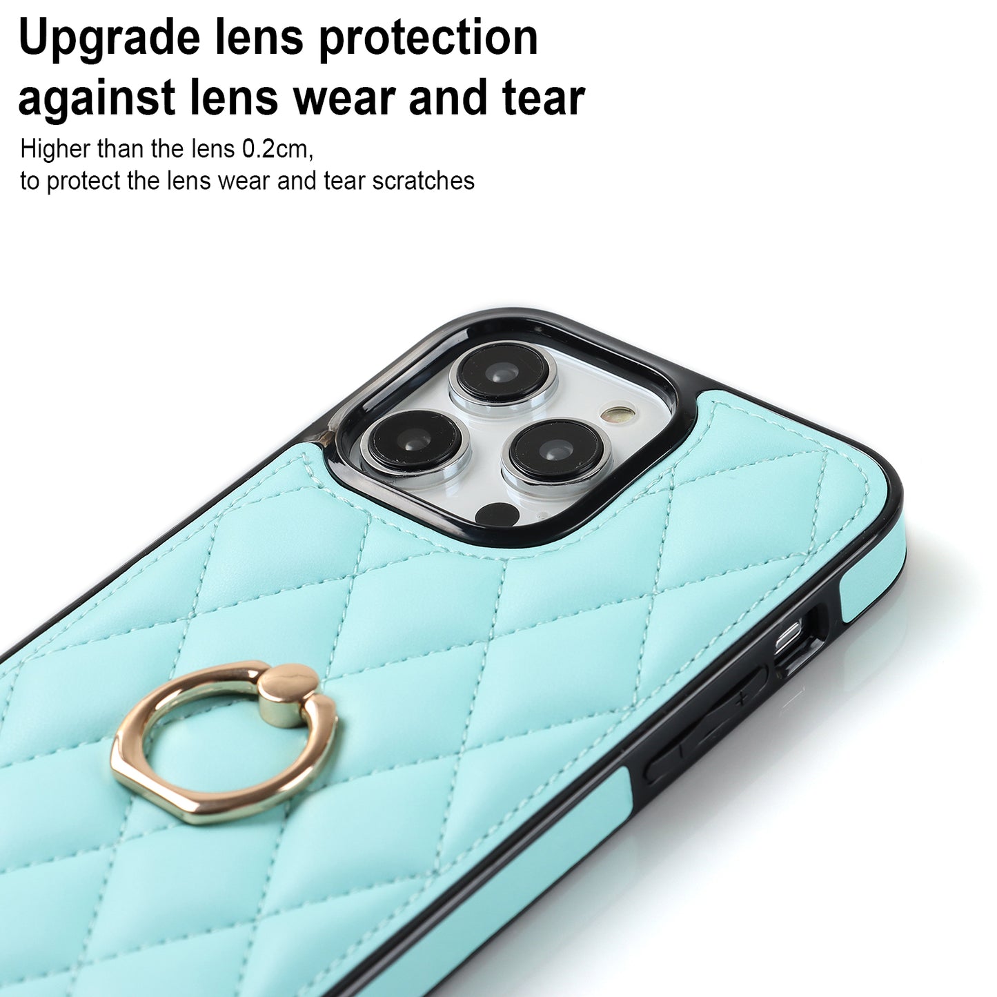 PU Leather+TPU Phone Case for iPhone 13 Pro Max , Stitching Rhombus Ring Holder Kickstand Phone Cover