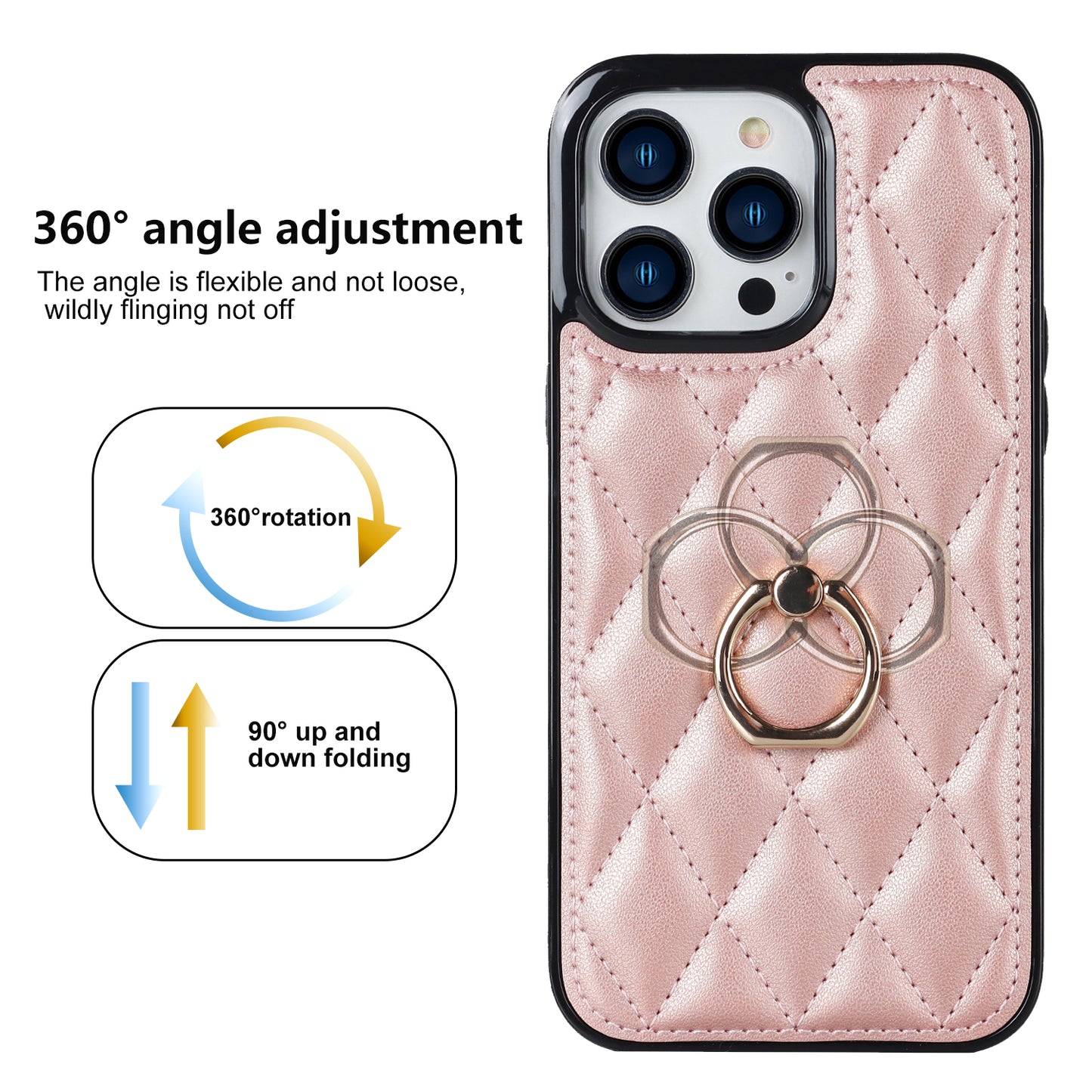 PU Leather+TPU Phone Case for iPhone 13 Pro Max , Stitching Rhombus Ring Holder Kickstand Phone Cover