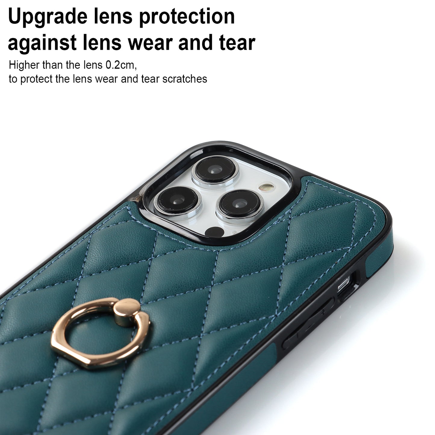 PU Leather+TPU Phone Case for iPhone 13 Pro Max , Stitching Rhombus Ring Holder Kickstand Phone Cover