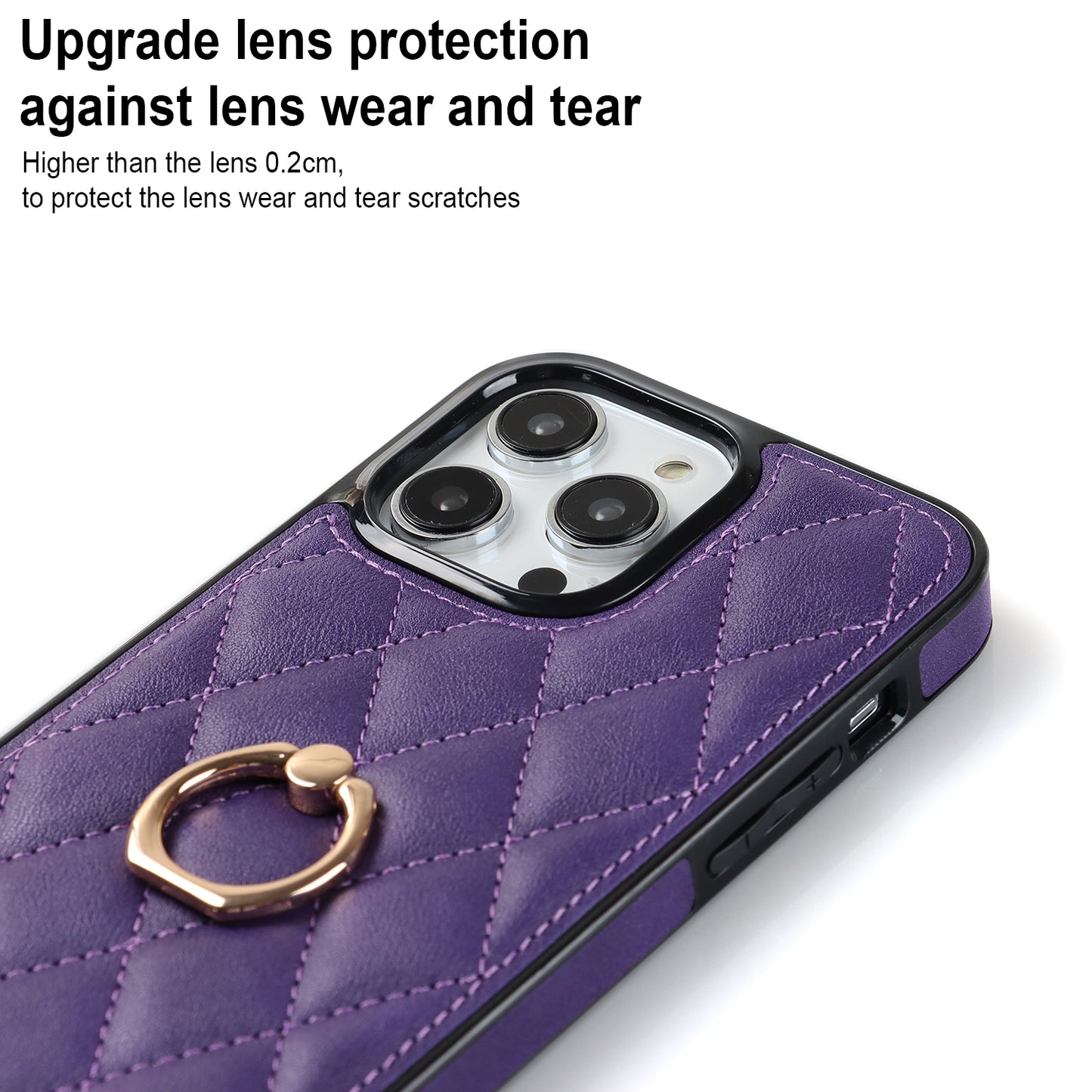 PU Leather+TPU Phone Case for iPhone 13 Pro Max , Stitching Rhombus Ring Holder Kickstand Phone Cover