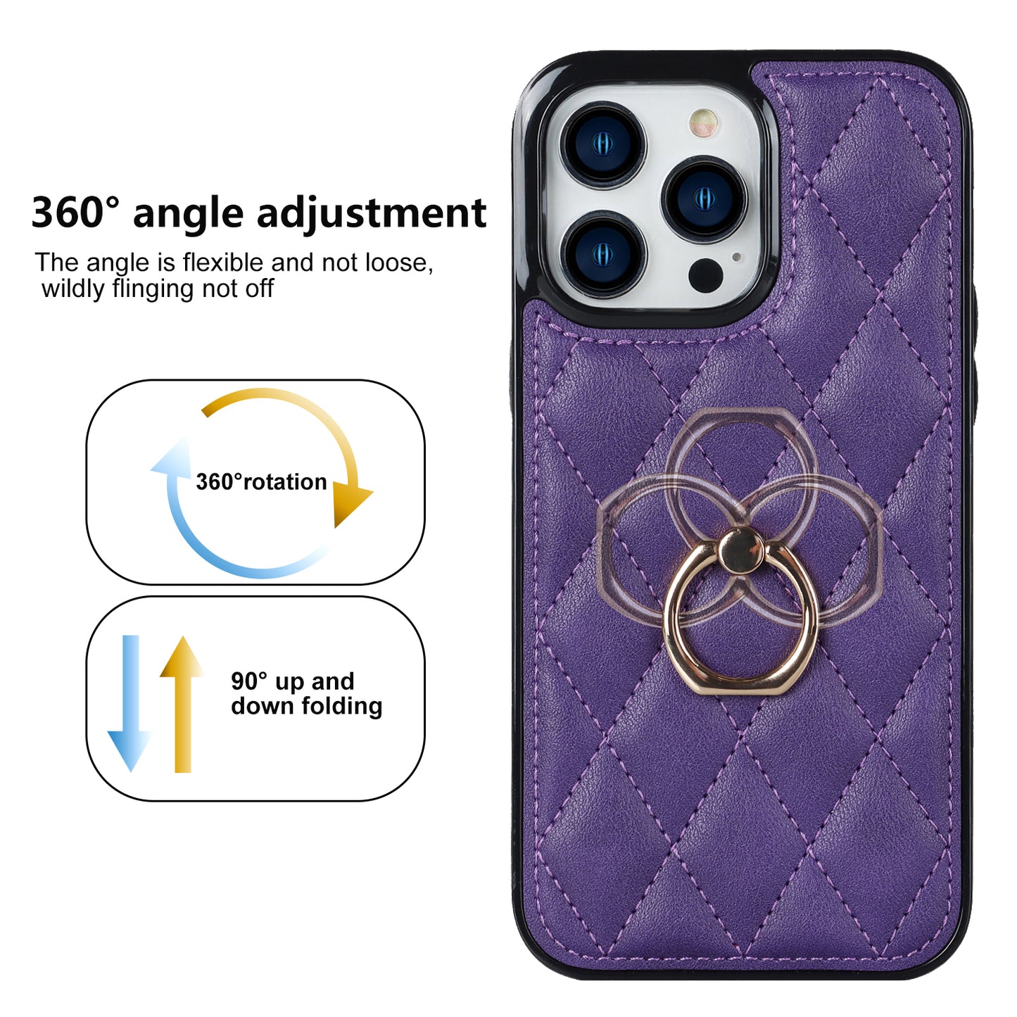 PU Leather+TPU Phone Case for iPhone 13 Pro Max , Stitching Rhombus Ring Holder Kickstand Phone Cover