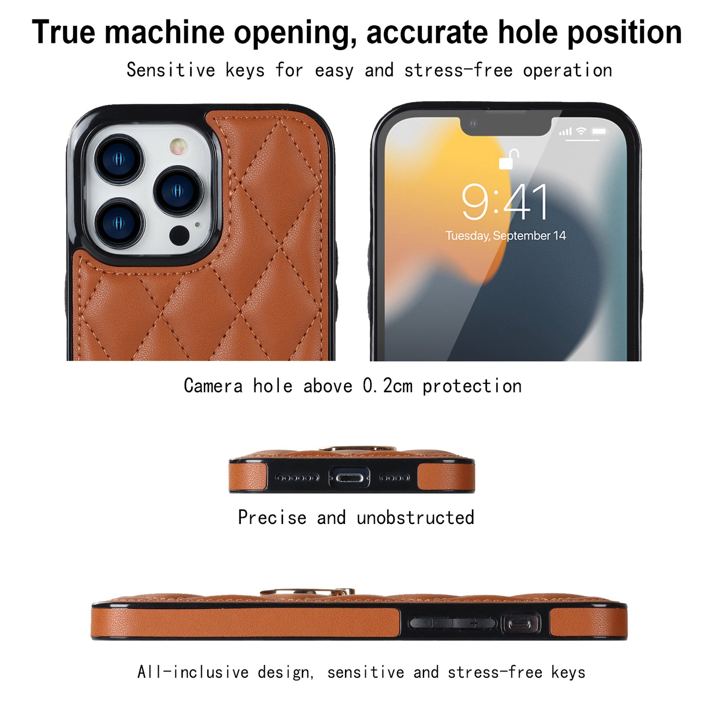 PU Leather+TPU Phone Case for iPhone 13 Pro Max , Stitching Rhombus Ring Holder Kickstand Phone Cover