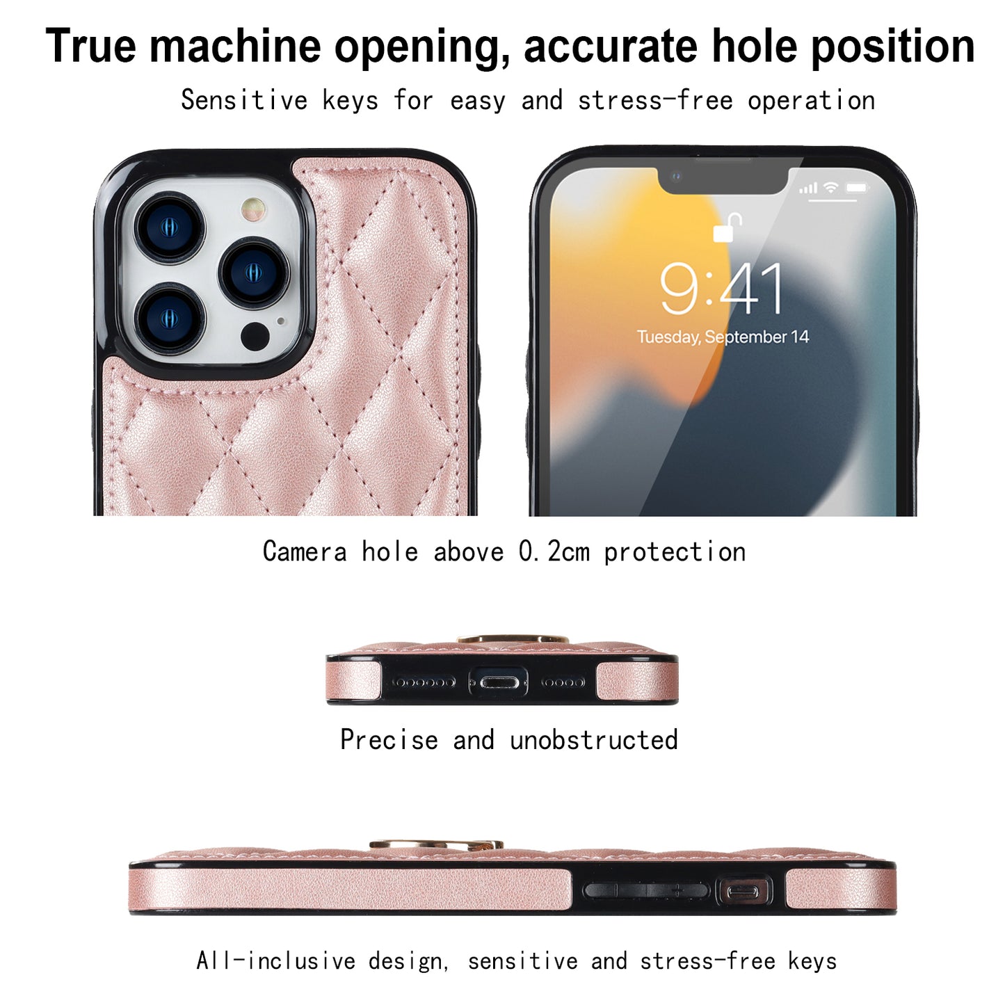 For iPhone 13 Pro 6.1 inch Stitching Rhombus Ring Holder PU Leather+TPU Phone Case Kickstand Phone Cover