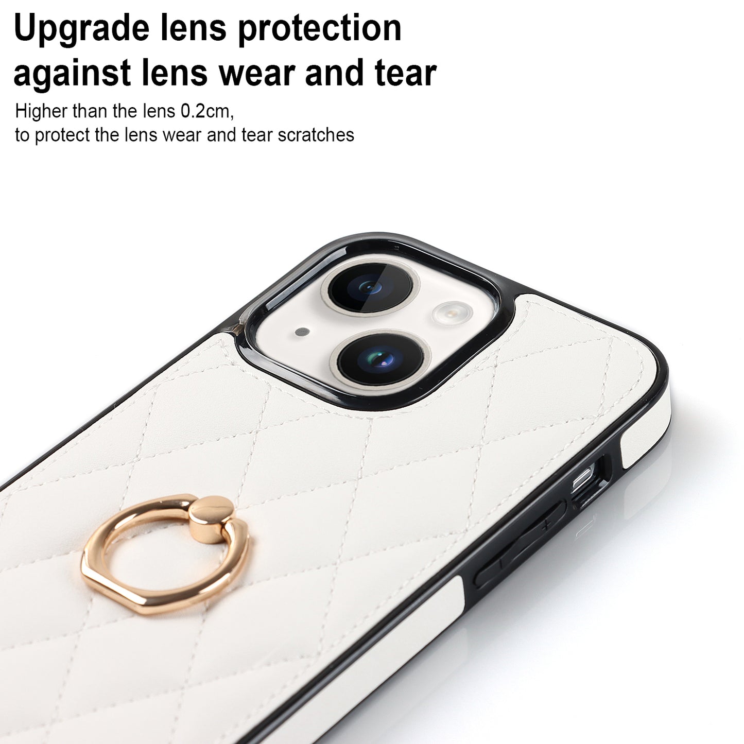 For iPhone 13 6.1 inch PU Leather+TPU Phone Case Stitching Rhombus Ring Holder Kickstand Phone Cover
