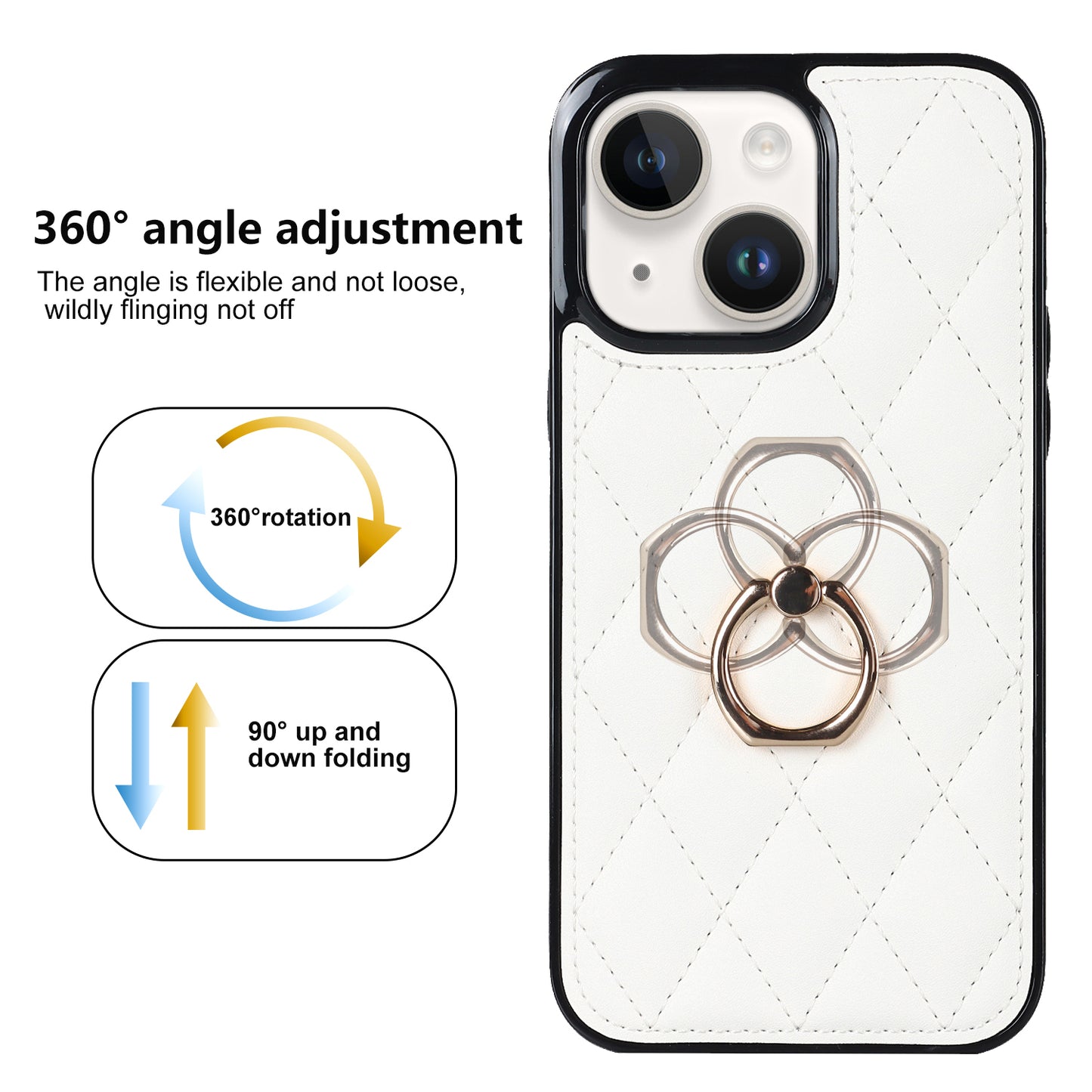 For iPhone 13 6.1 inch PU Leather+TPU Phone Case Stitching Rhombus Ring Holder Kickstand Phone Cover