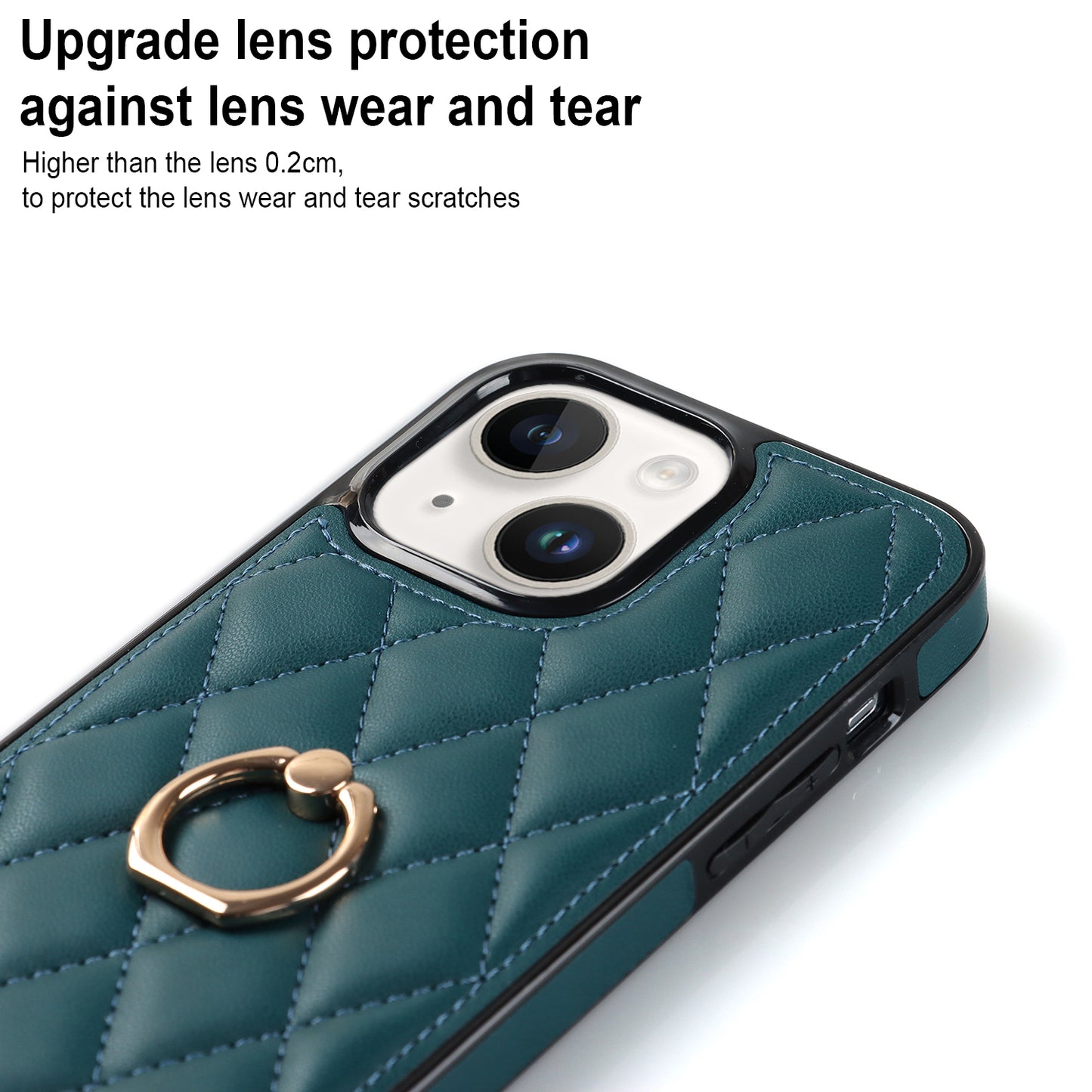 For iPhone 13 6.1 inch PU Leather+TPU Phone Case Stitching Rhombus Ring Holder Kickstand Phone Cover