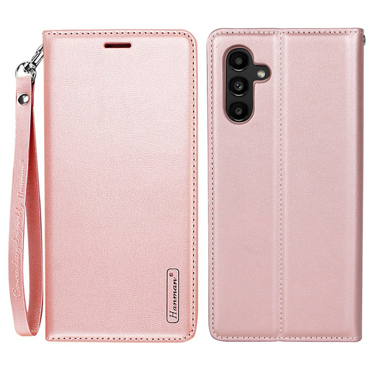 HANMAN Minuo Series Stand Cover for Samsung Galaxy A34 5G Fall-proof PU Leather Phone Wallet Case