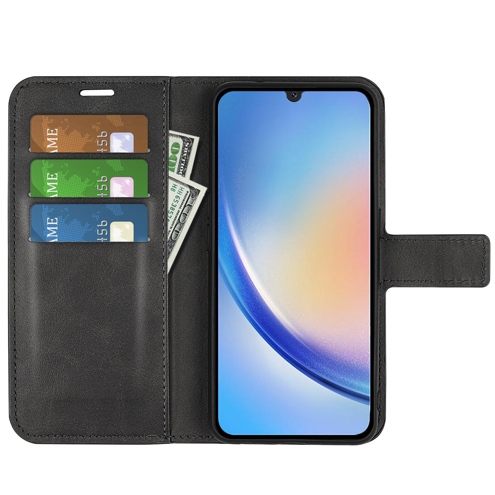 For Samsung Galaxy A24 4G Leather Wallet Mobile Case Calf Texture Square Clasp Flip Stand Cover