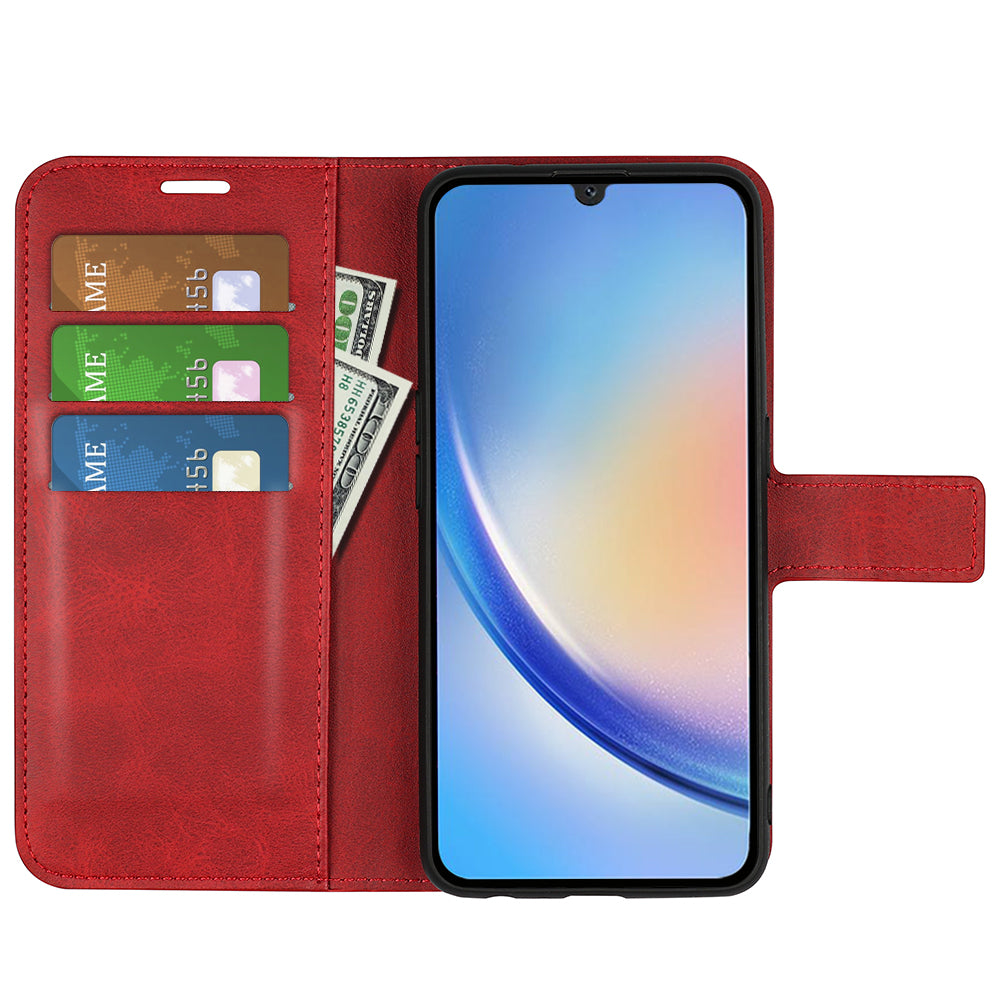 For Samsung Galaxy A24 4G Leather Wallet Mobile Case Calf Texture Square Clasp Flip Stand Cover