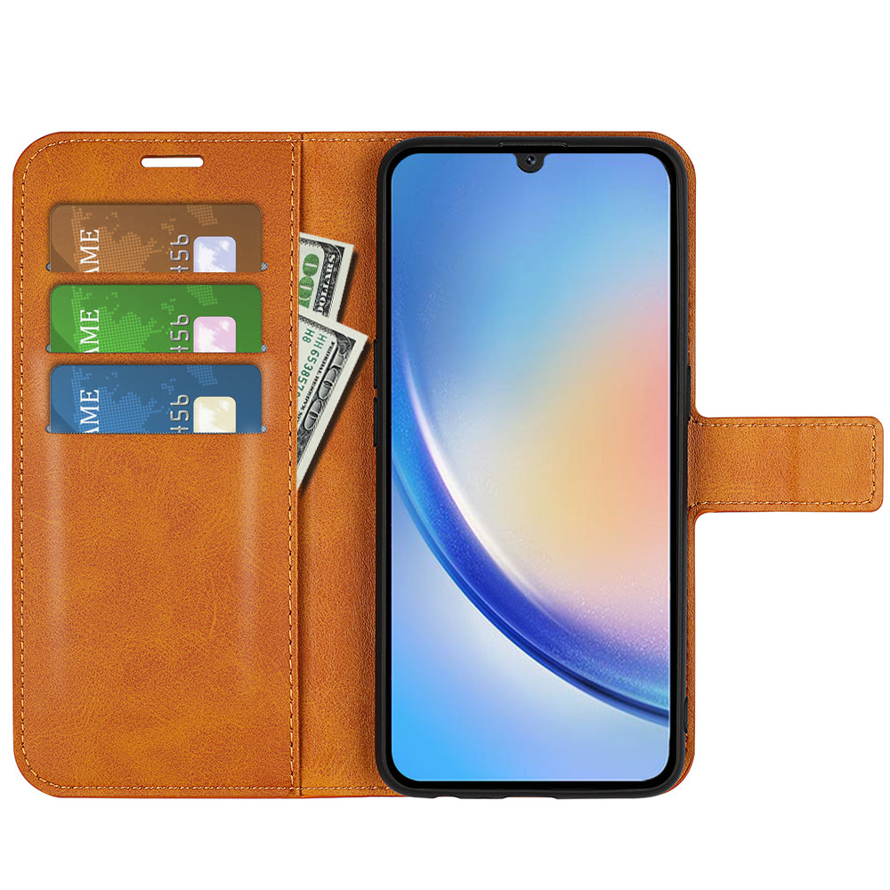 For Samsung Galaxy A24 4G Leather Wallet Mobile Case Calf Texture Square Clasp Flip Stand Cover