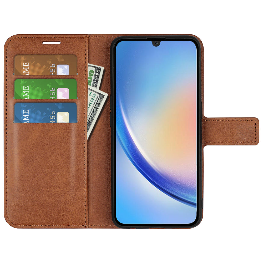 For Samsung Galaxy A24 4G Leather Wallet Mobile Case Calf Texture Square Clasp Flip Stand Cover