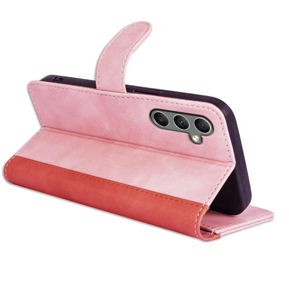 For Samsung Galaxy A24 4G Leather Wallet Shockproof Cover Dual Color Splicing Folding Stand Phone Case