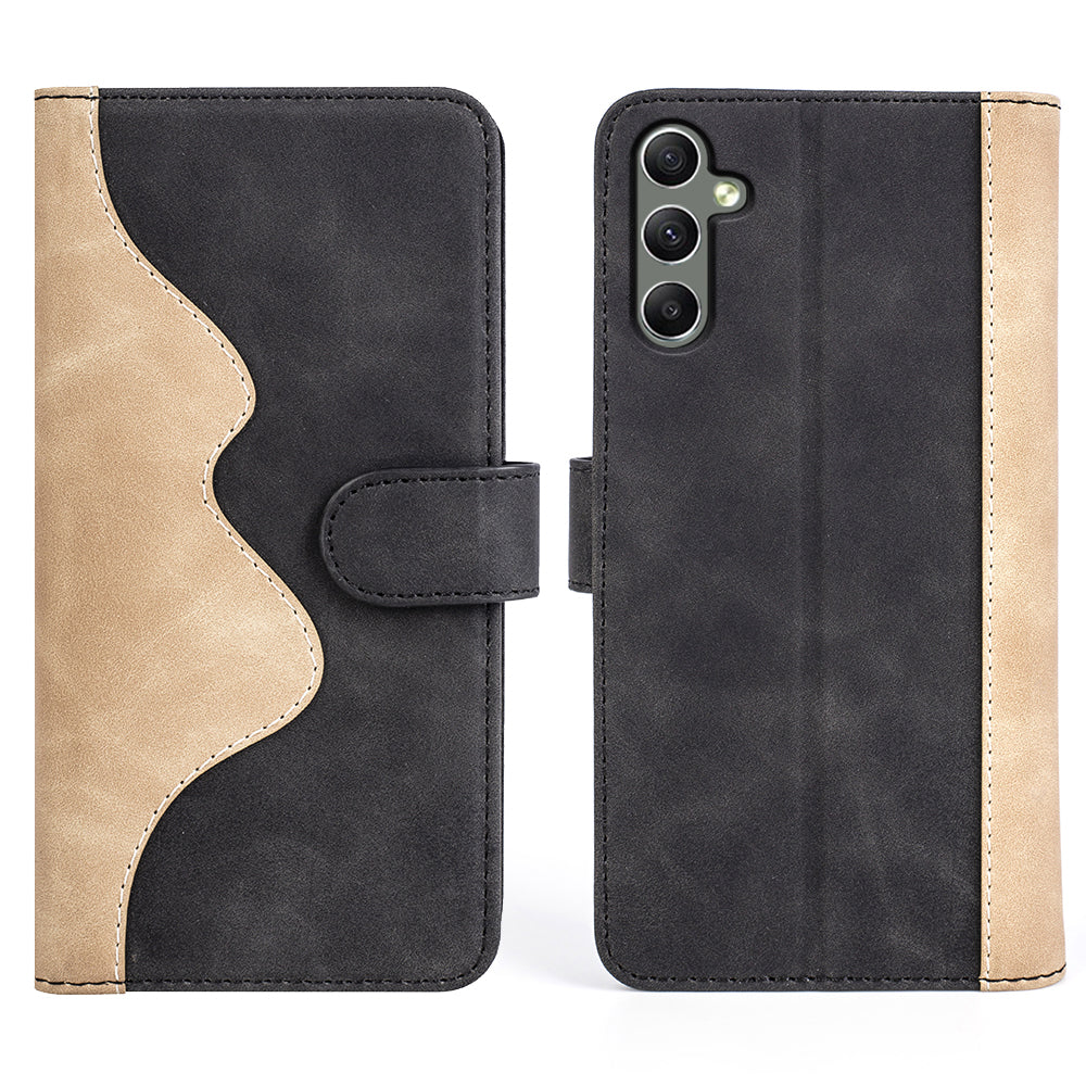 For Samsung Galaxy A24 4G Leather Wallet Shockproof Cover Dual Color Splicing Folding Stand Phone Case