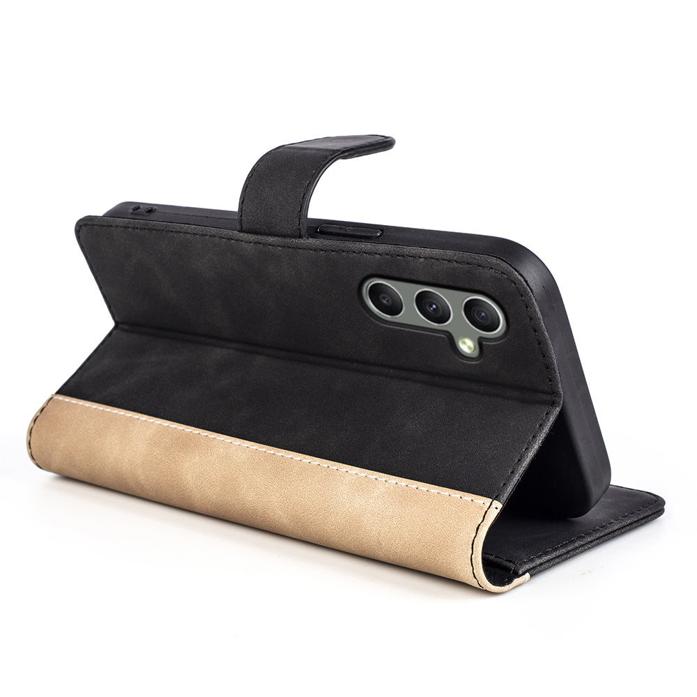 For Samsung Galaxy A24 4G Leather Wallet Shockproof Cover Dual Color Splicing Folding Stand Phone Case