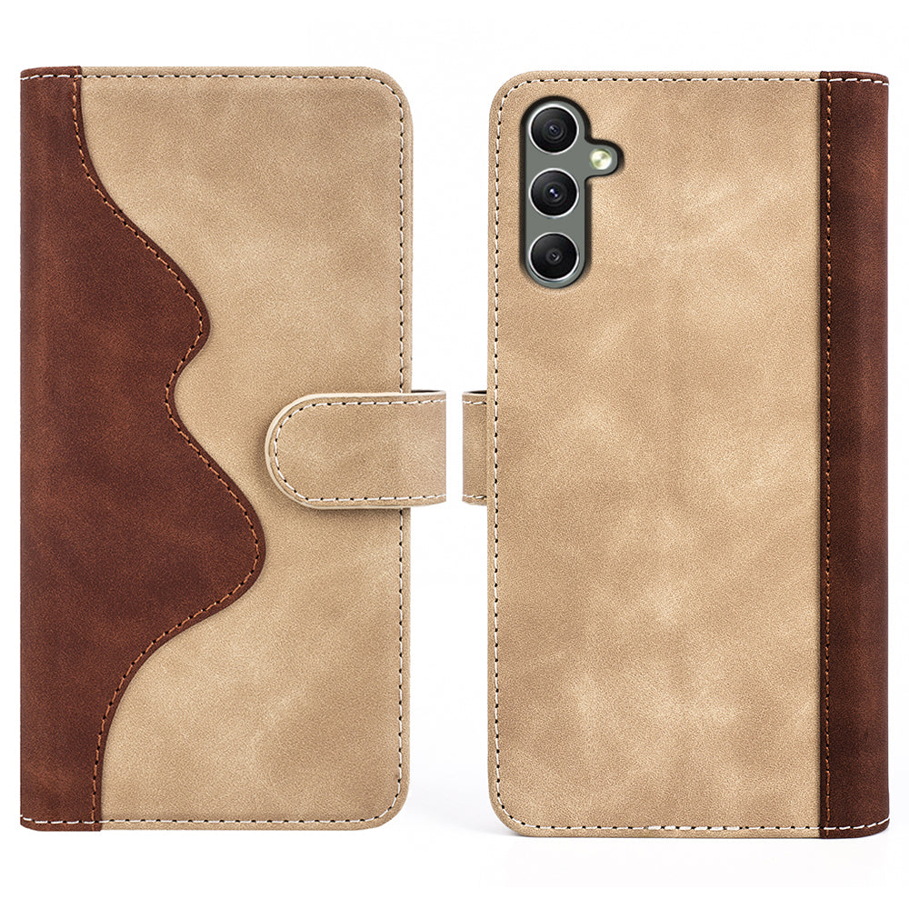 For Samsung Galaxy A24 4G Leather Wallet Shockproof Cover Dual Color Splicing Folding Stand Phone Case
