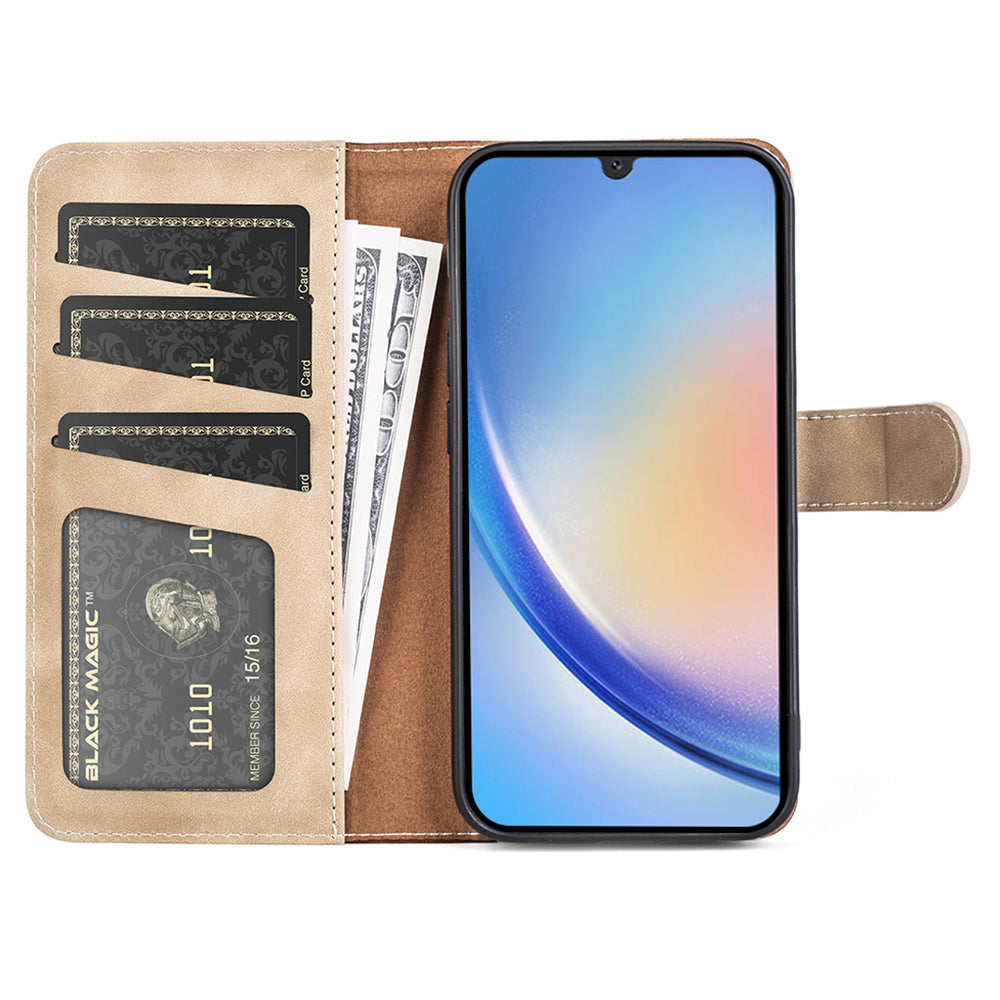 For Samsung Galaxy A24 4G Leather Wallet Shockproof Cover Dual Color Splicing Folding Stand Phone Case