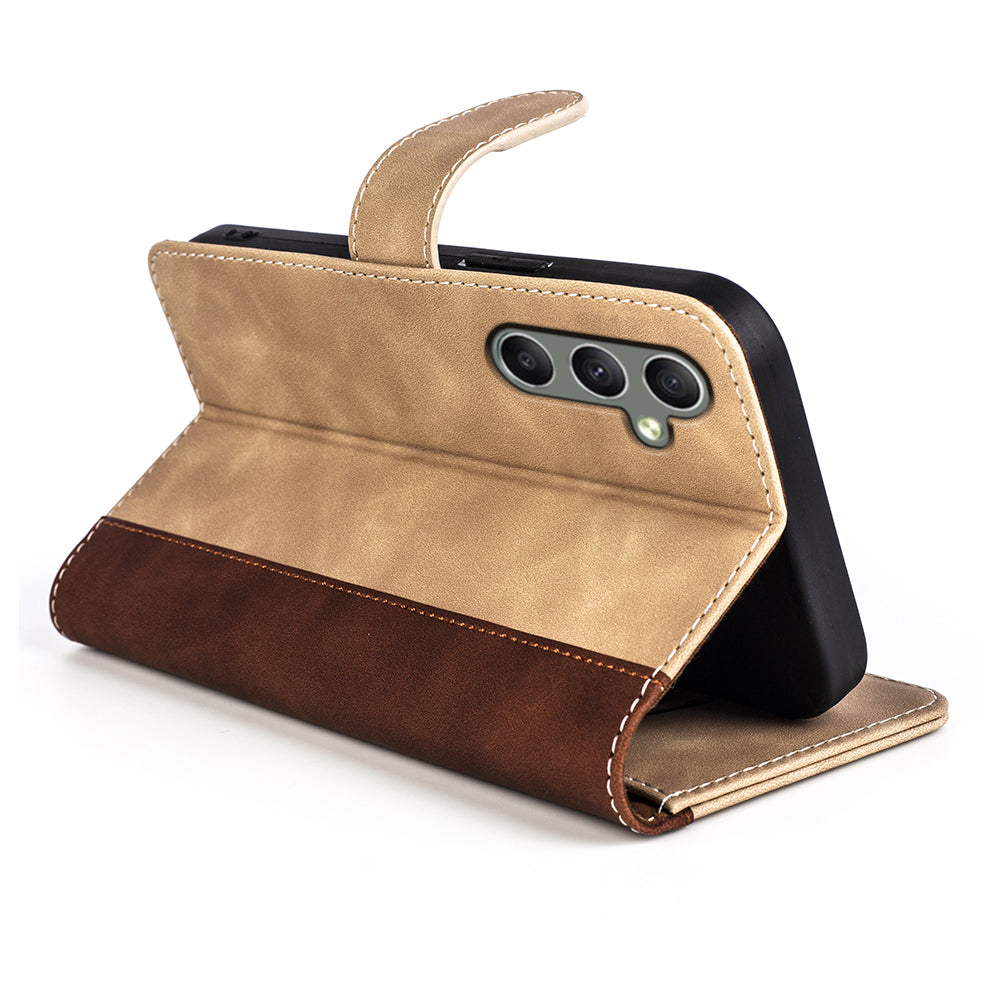 For Samsung Galaxy A24 4G Leather Wallet Shockproof Cover Dual Color Splicing Folding Stand Phone Case