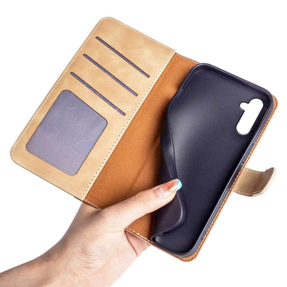 For Samsung Galaxy A24 4G Leather Wallet Shockproof Cover Dual Color Splicing Folding Stand Phone Case