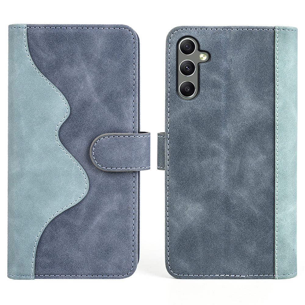 For Samsung Galaxy A24 4G Leather Wallet Shockproof Cover Dual Color Splicing Folding Stand Phone Case
