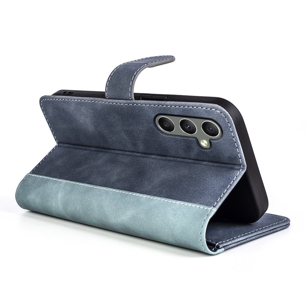 For Samsung Galaxy A24 4G Leather Wallet Shockproof Cover Dual Color Splicing Folding Stand Phone Case