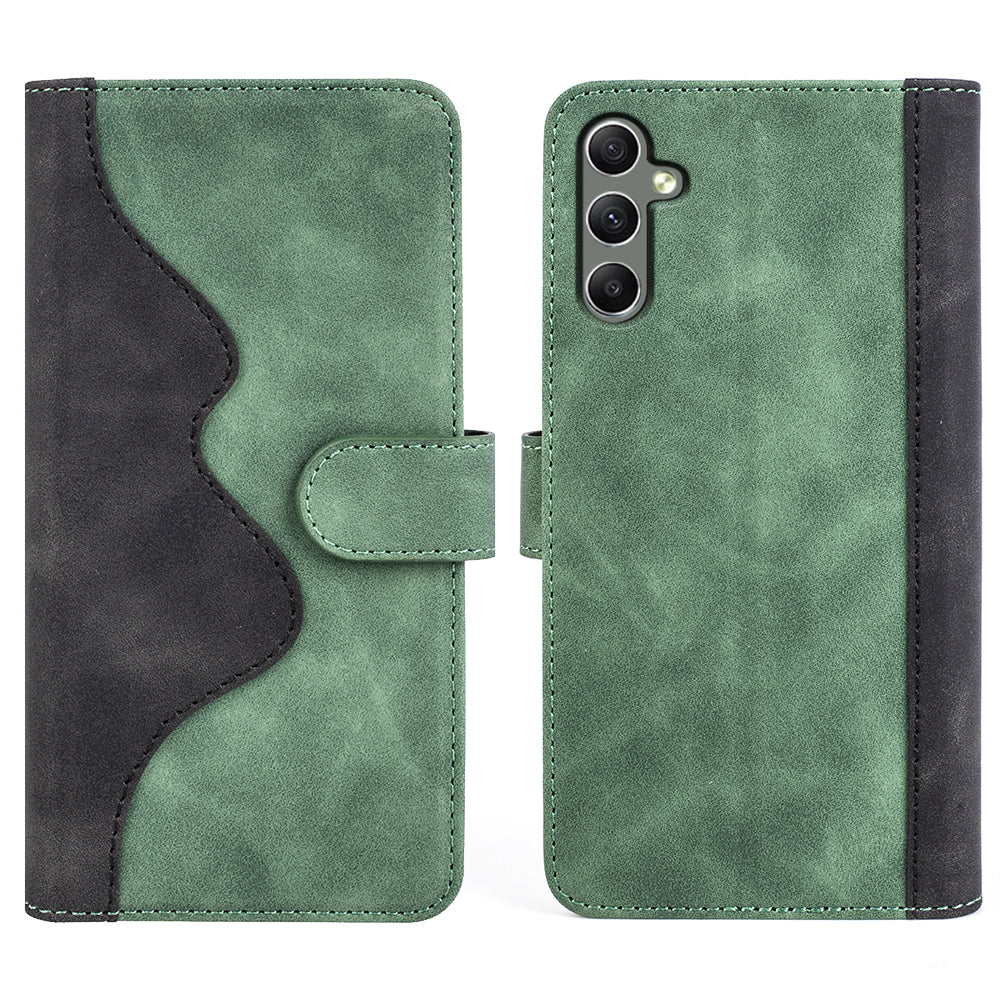 For Samsung Galaxy A24 4G Leather Wallet Shockproof Cover Dual Color Splicing Folding Stand Phone Case