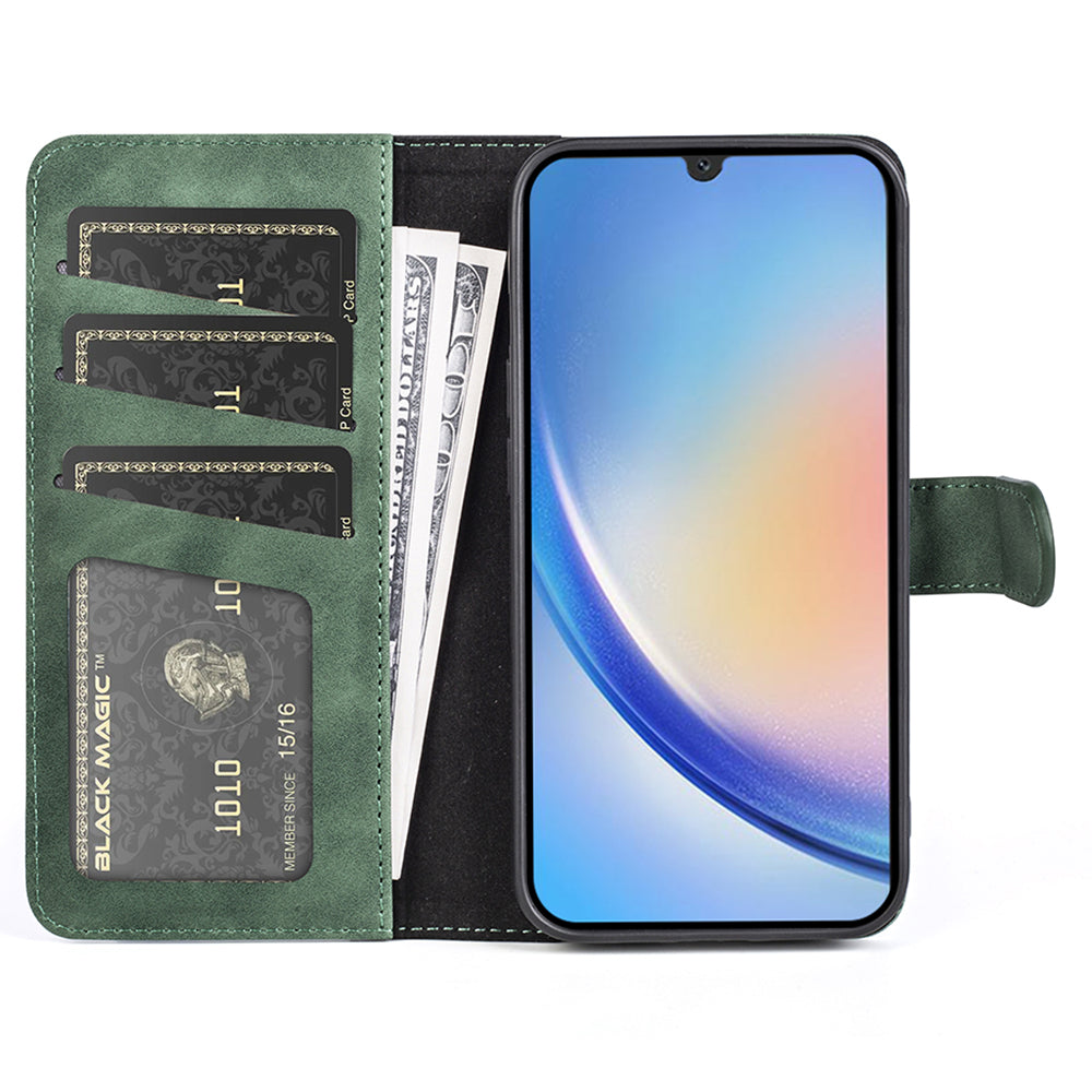 For Samsung Galaxy A24 4G Leather Wallet Shockproof Cover Dual Color Splicing Folding Stand Phone Case