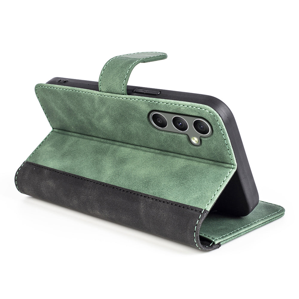 For Samsung Galaxy A24 4G Leather Wallet Shockproof Cover Dual Color Splicing Folding Stand Phone Case