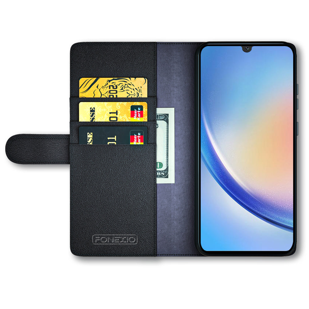 For Samsung Galaxy A24 4G Flip Stand Drop-proof Cover Genuine Cow Leather Phone Wallet Case