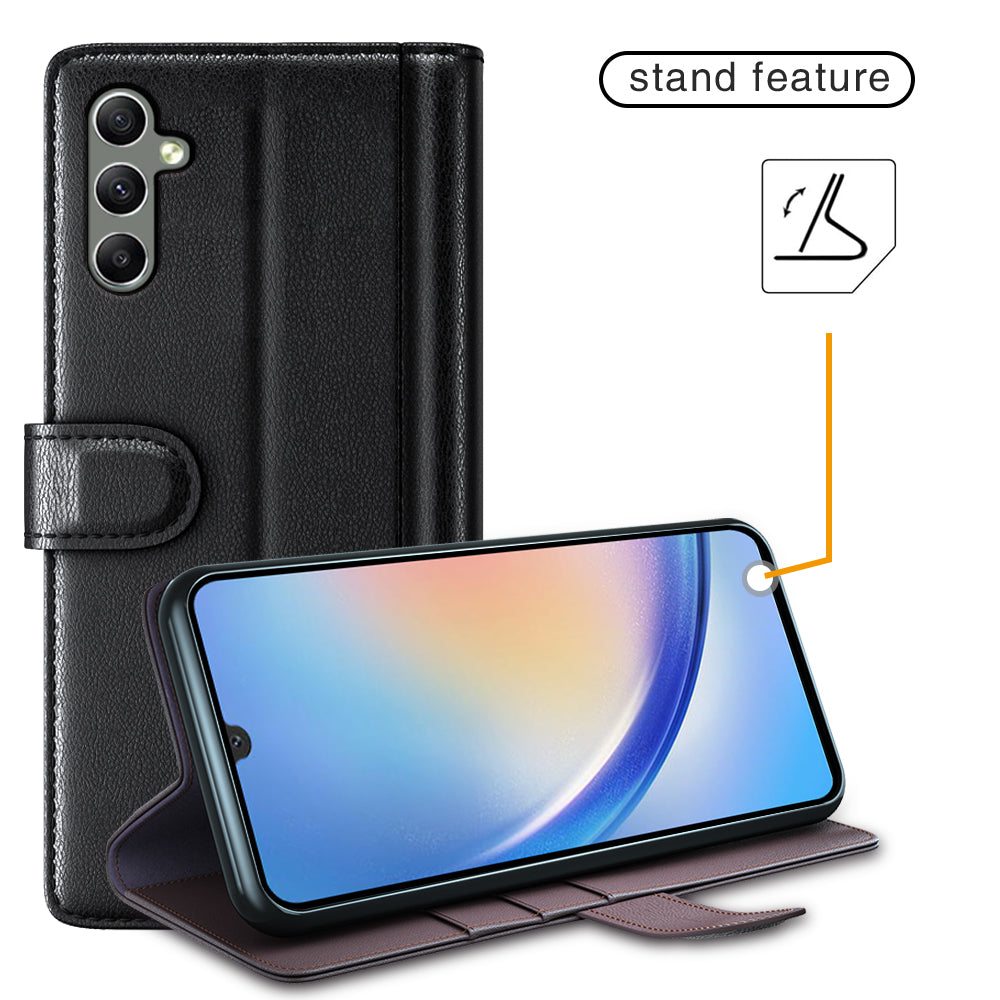 For Samsung Galaxy A24 4G Flip Stand Drop-proof Cover Genuine Cow Leather Phone Wallet Case